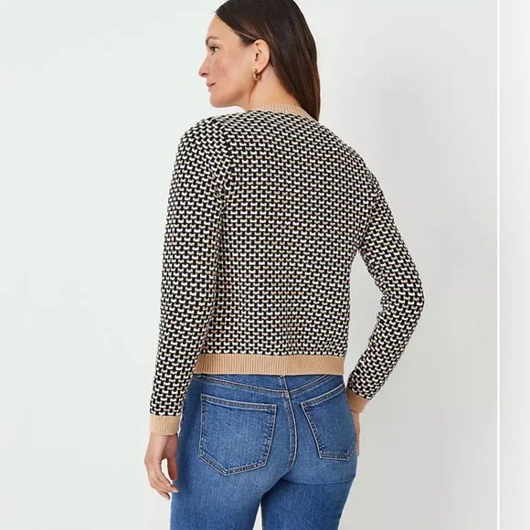 Ann Taylor Petite Geo Stitch Sweater Jacket - Picture 2 of 10
